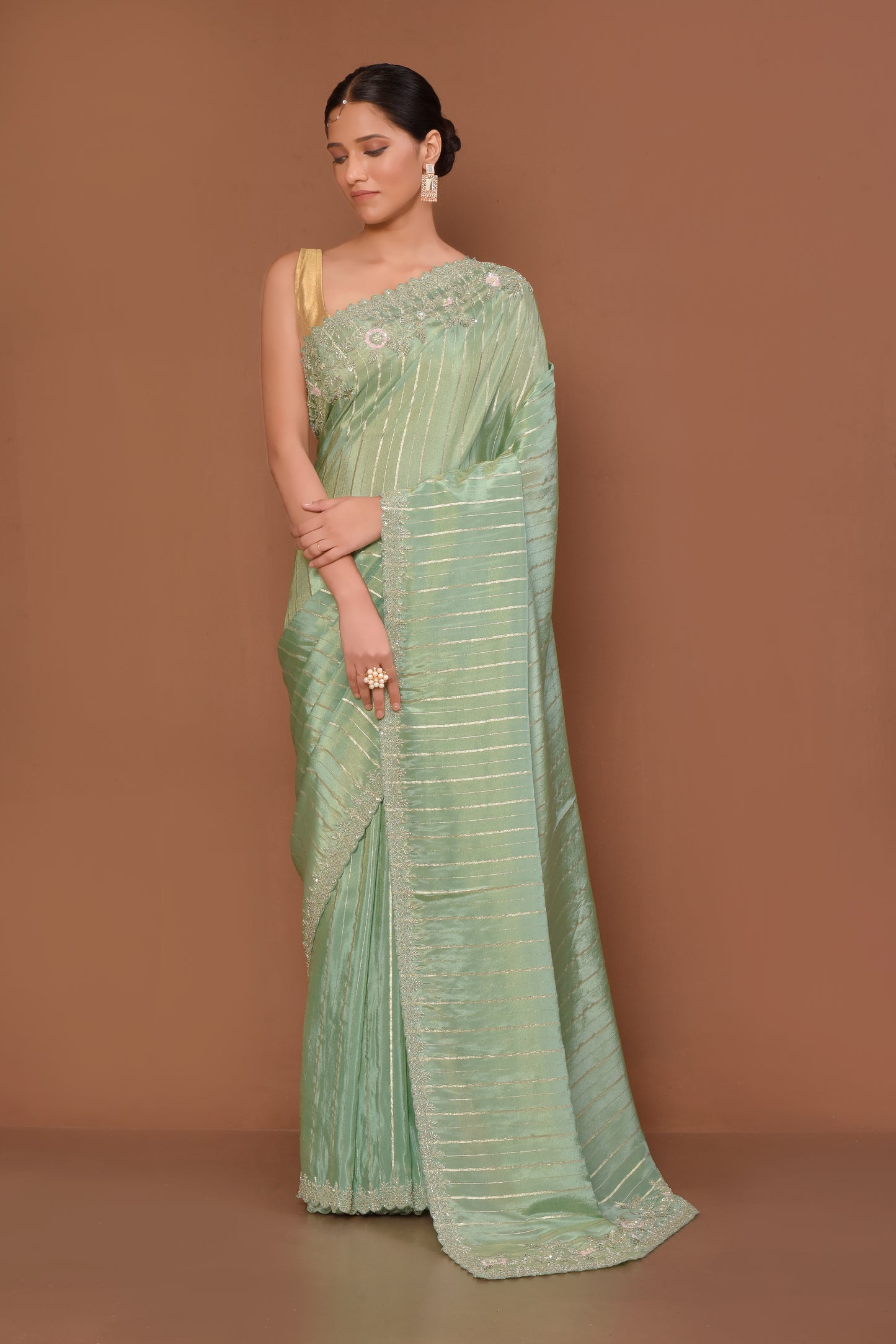 Designer Green Tissue Saree