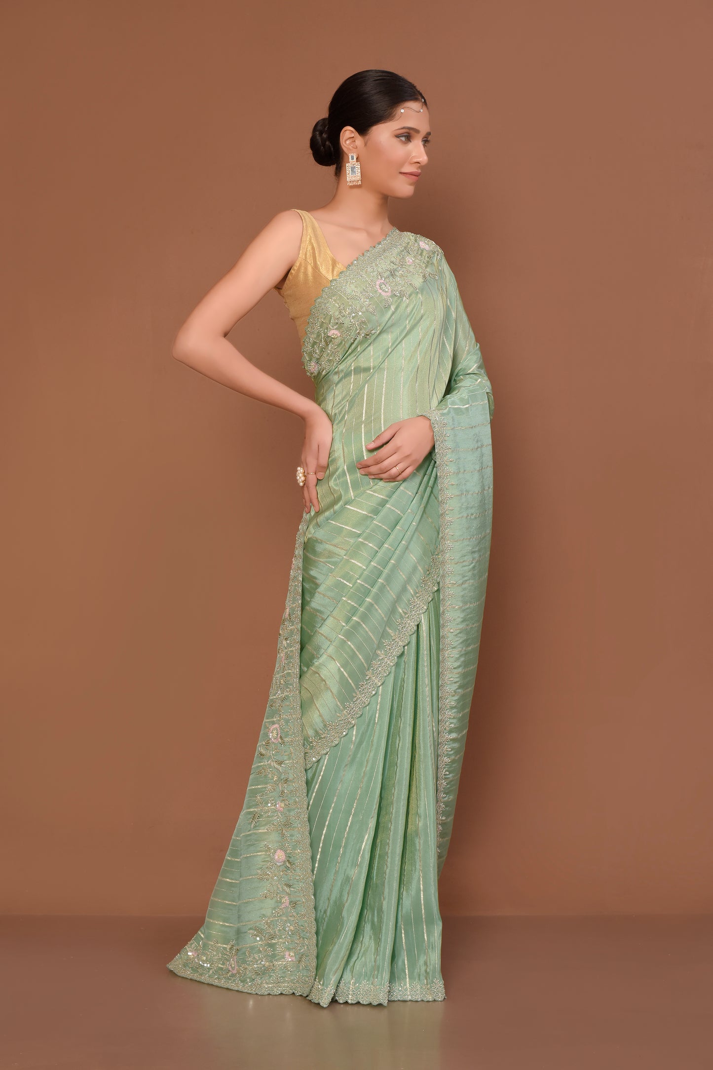 Designer Green Tissue Saree