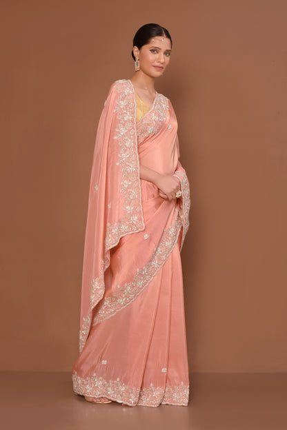 Designer Peach Tissue Saree