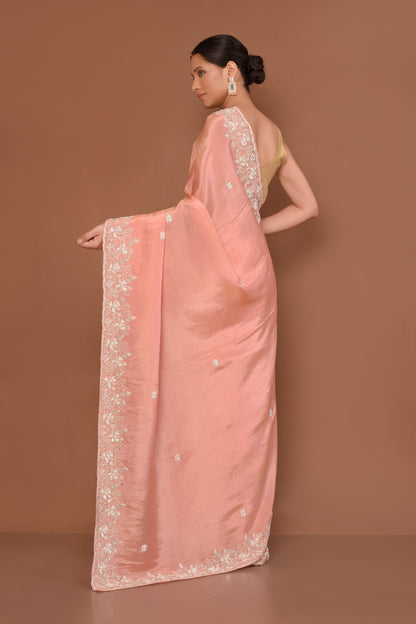 Designer Peach Tissue Saree