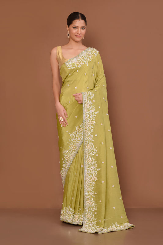 Designer Green Tissue Saree