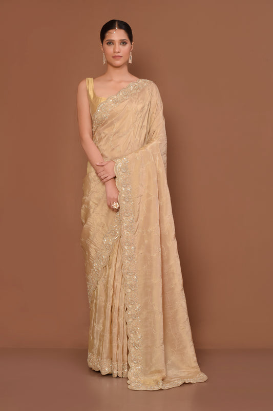 Designer Beige Tissue Saree