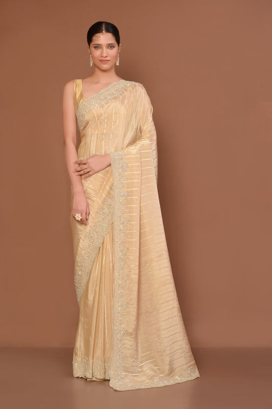 Designer Beige Tissue Saree