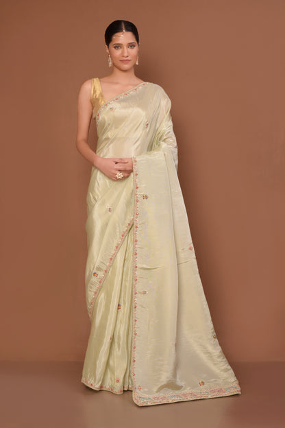 Designer Off- White Tissue Saree