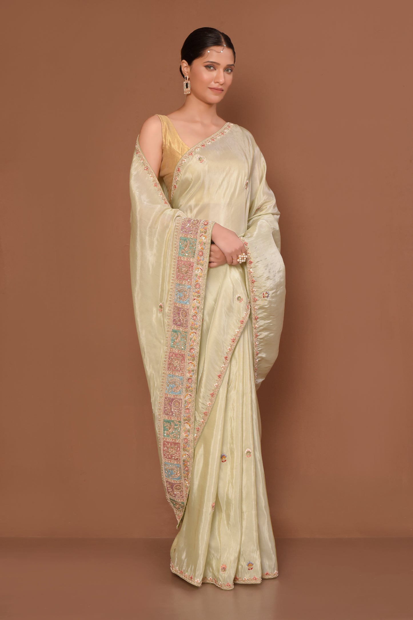 Designer Off- White Tissue Saree