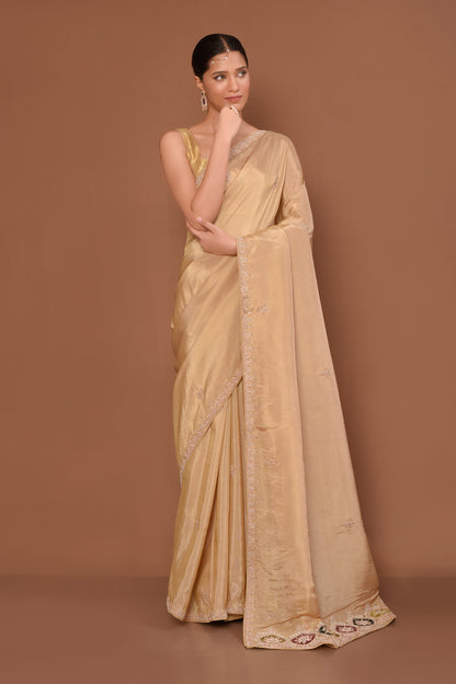 Designer Beige Tissue Saree