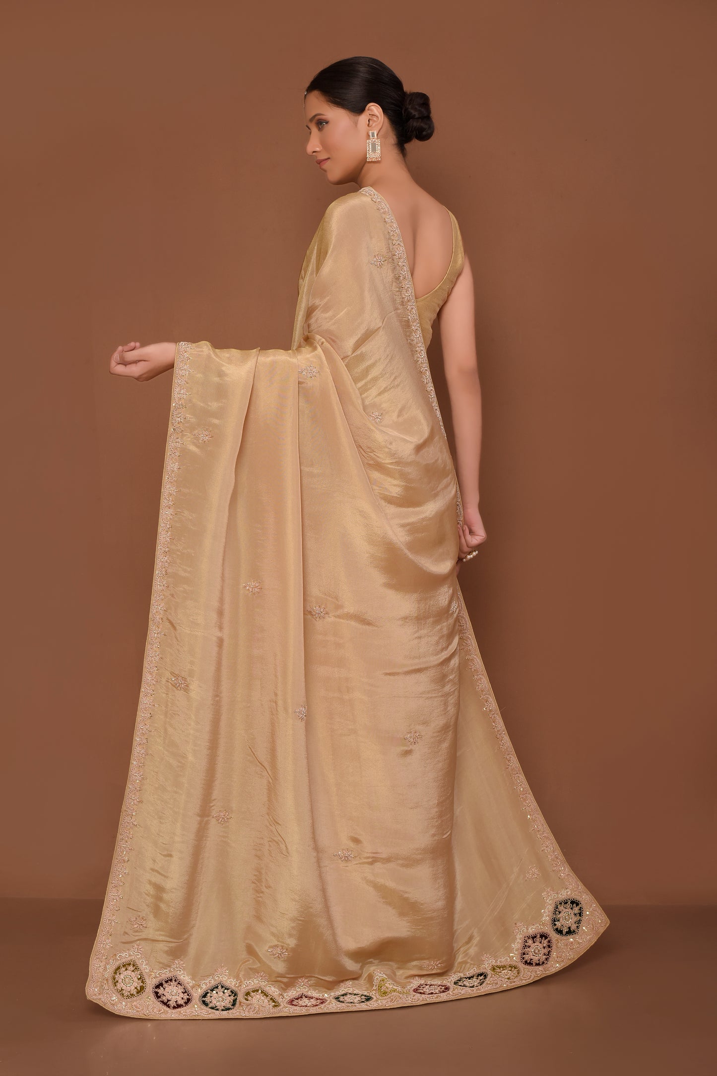 Designer Beige Tissue Saree