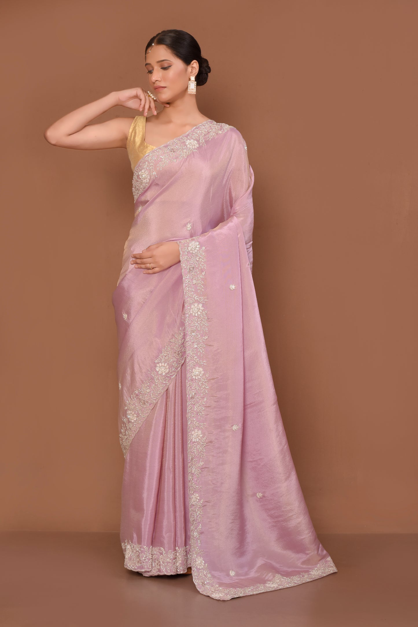 Designer Pink Tissue Saree