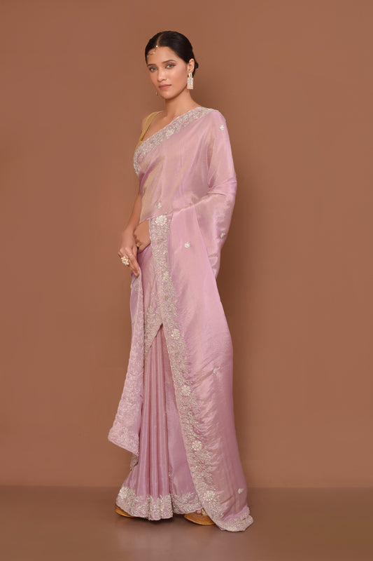 Designer Pink Tissue Saree