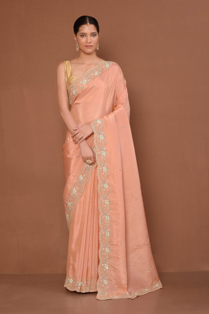 Designer Peach Tissue Saree