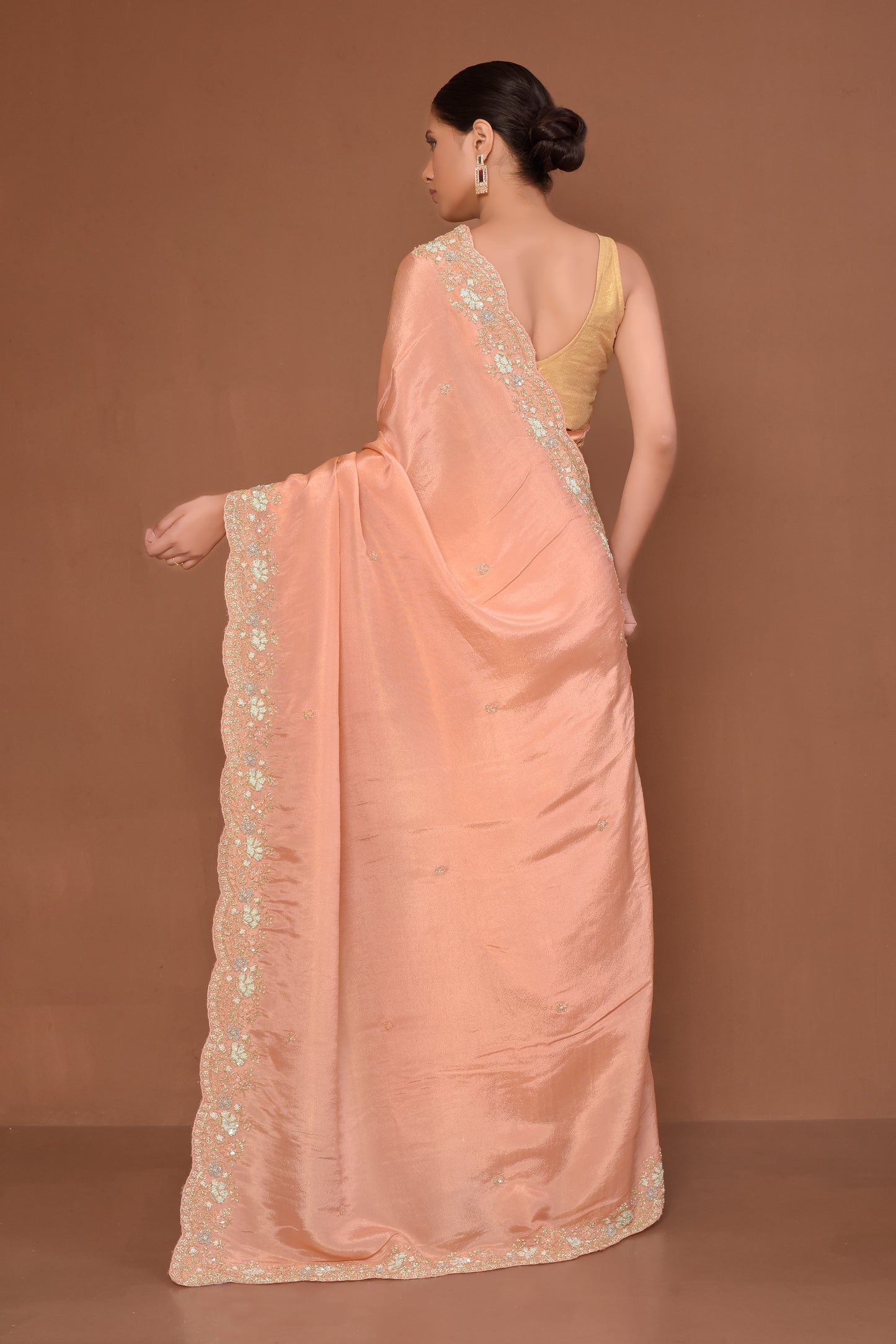 Designer Peach Tissue Saree