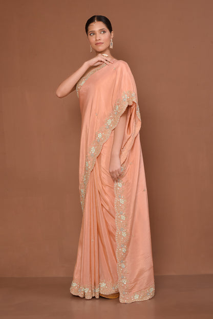 Designer Peach Tissue Saree