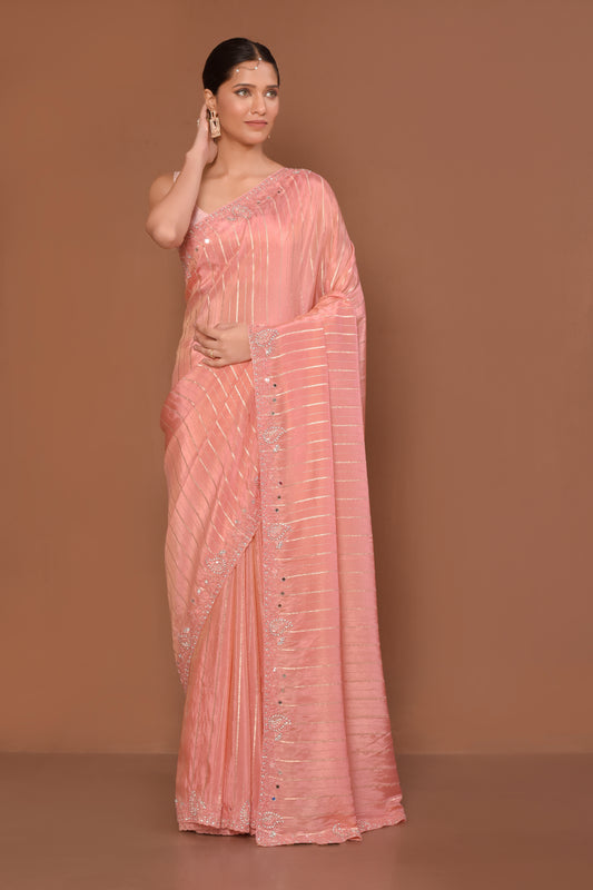 Designer Pink Tissue Saree