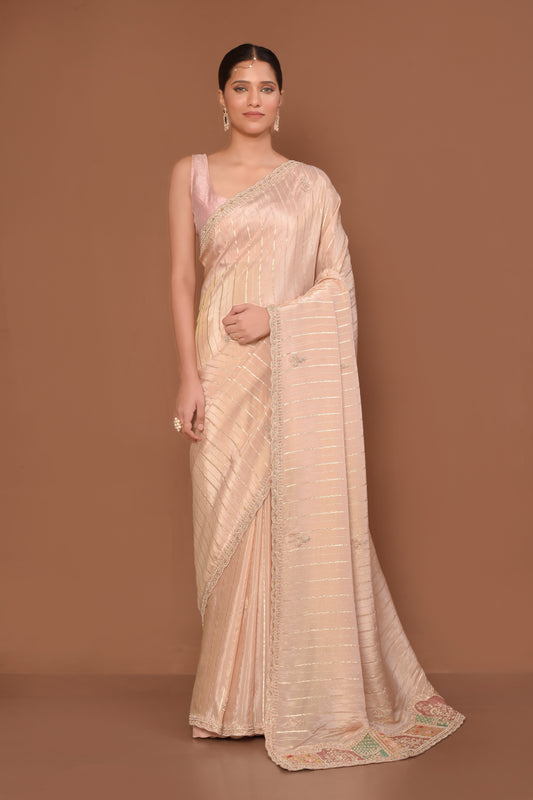 Designer Cream Tissue Saree