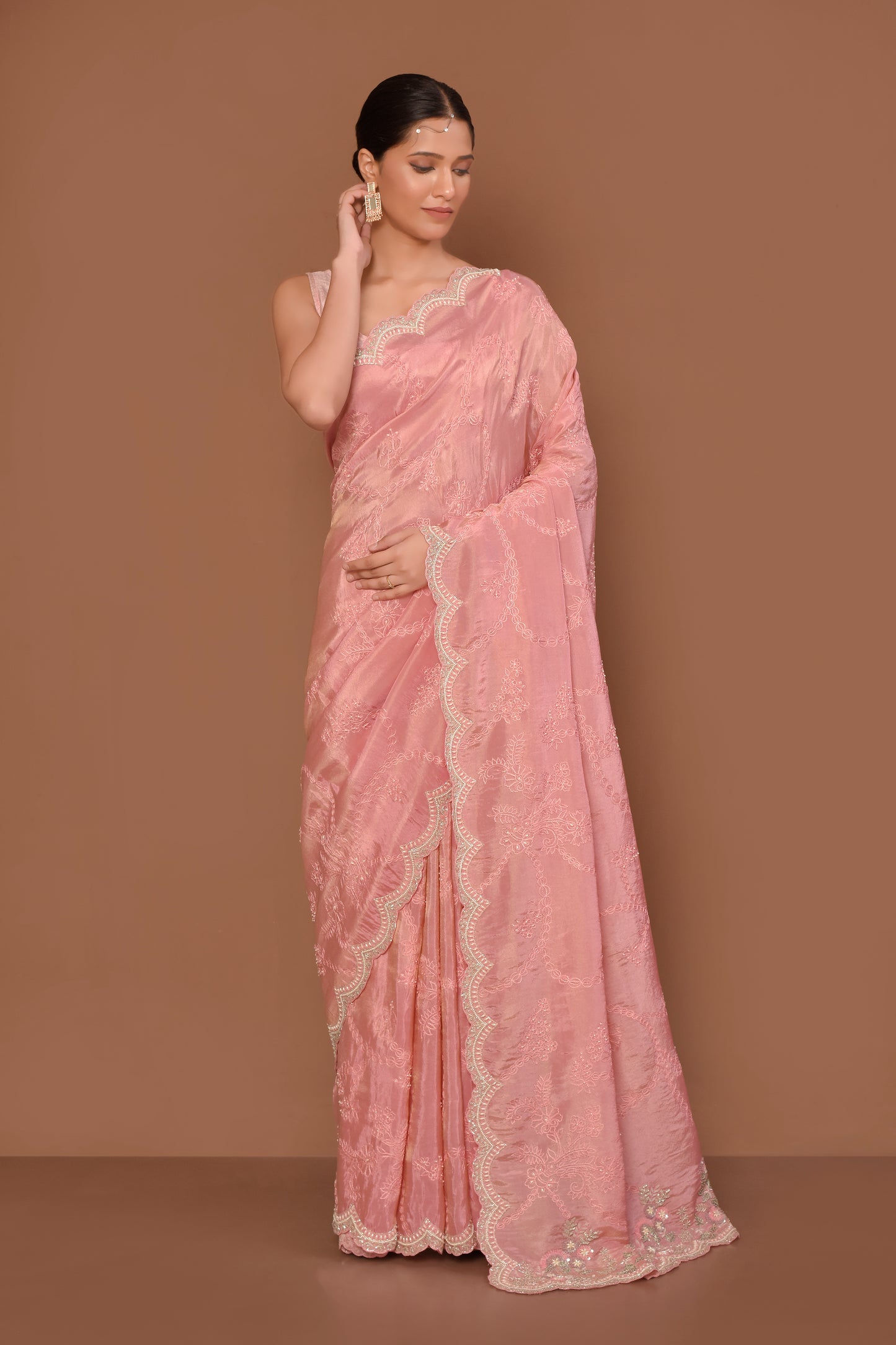 Designer Pink Tissue Saree