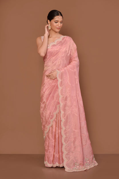 Designer Pink Tissue Saree