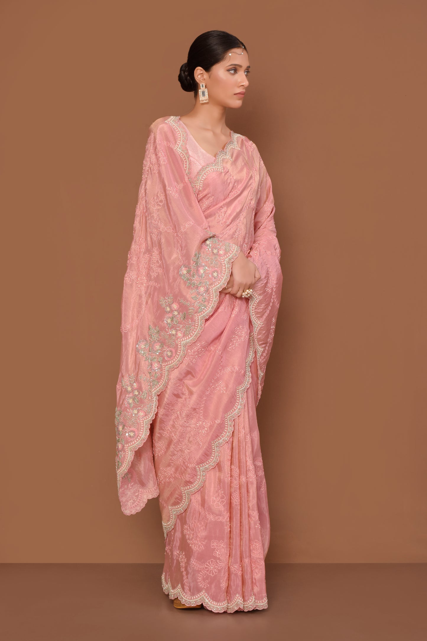 Designer Pink Tissue Saree