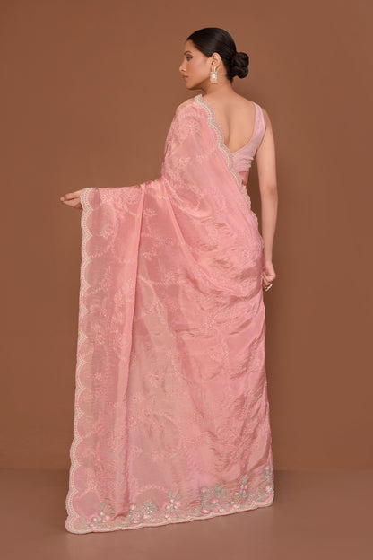 Designer Pink Tissue Saree