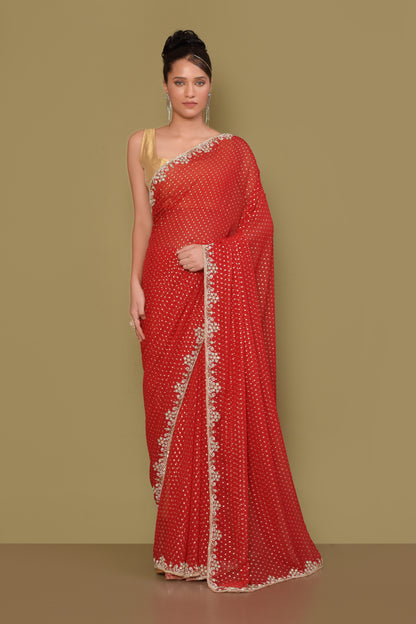 Designer Red Georgette Saree