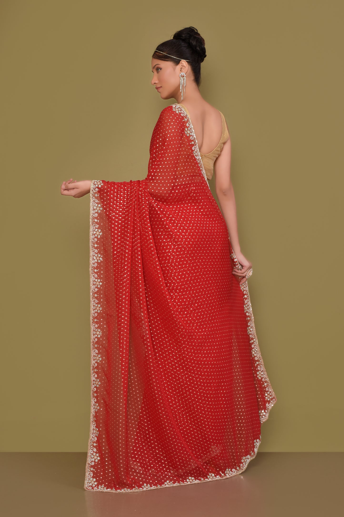 Designer Red Georgette Saree