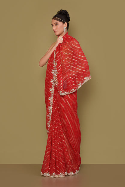 Designer Red Georgette Saree