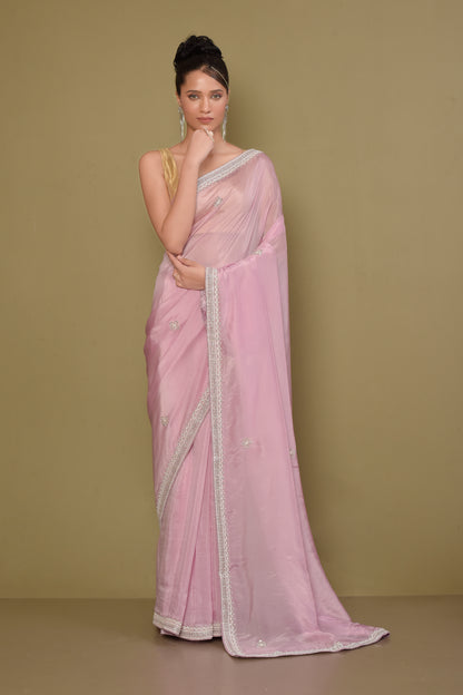 Designer Pink Tissue Saree