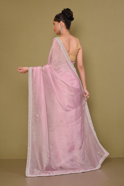 Designer Pink Tissue Saree