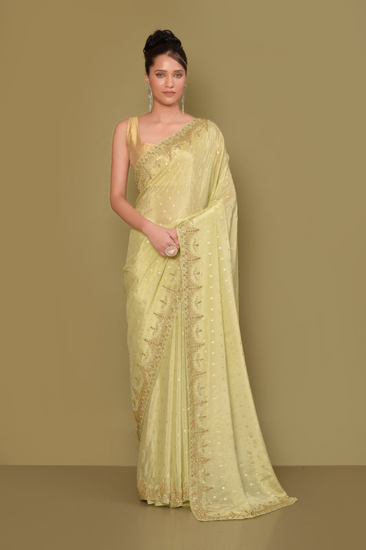 Designer Off- White Tissue Saree