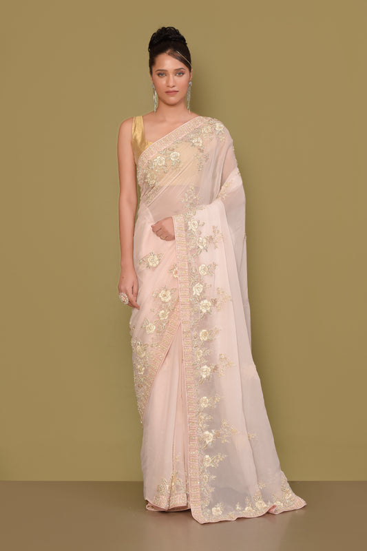 Designer Off- White Tissue Saree