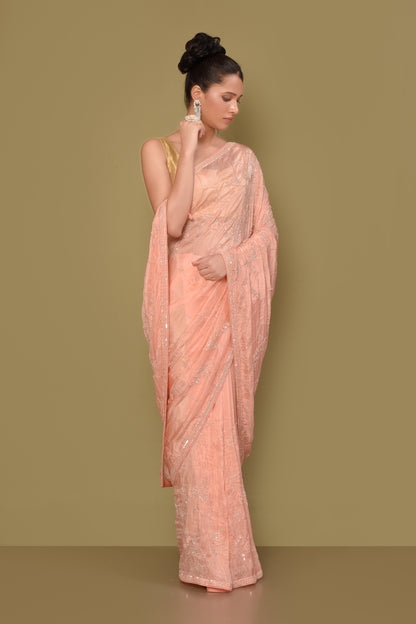 Designer Peach Tissue Saree