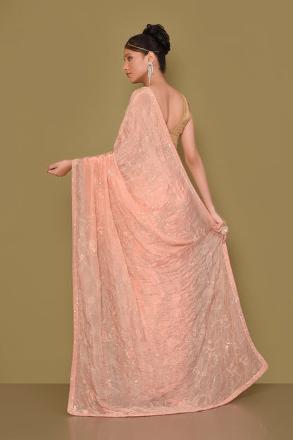 Designer Peach Tissue Saree