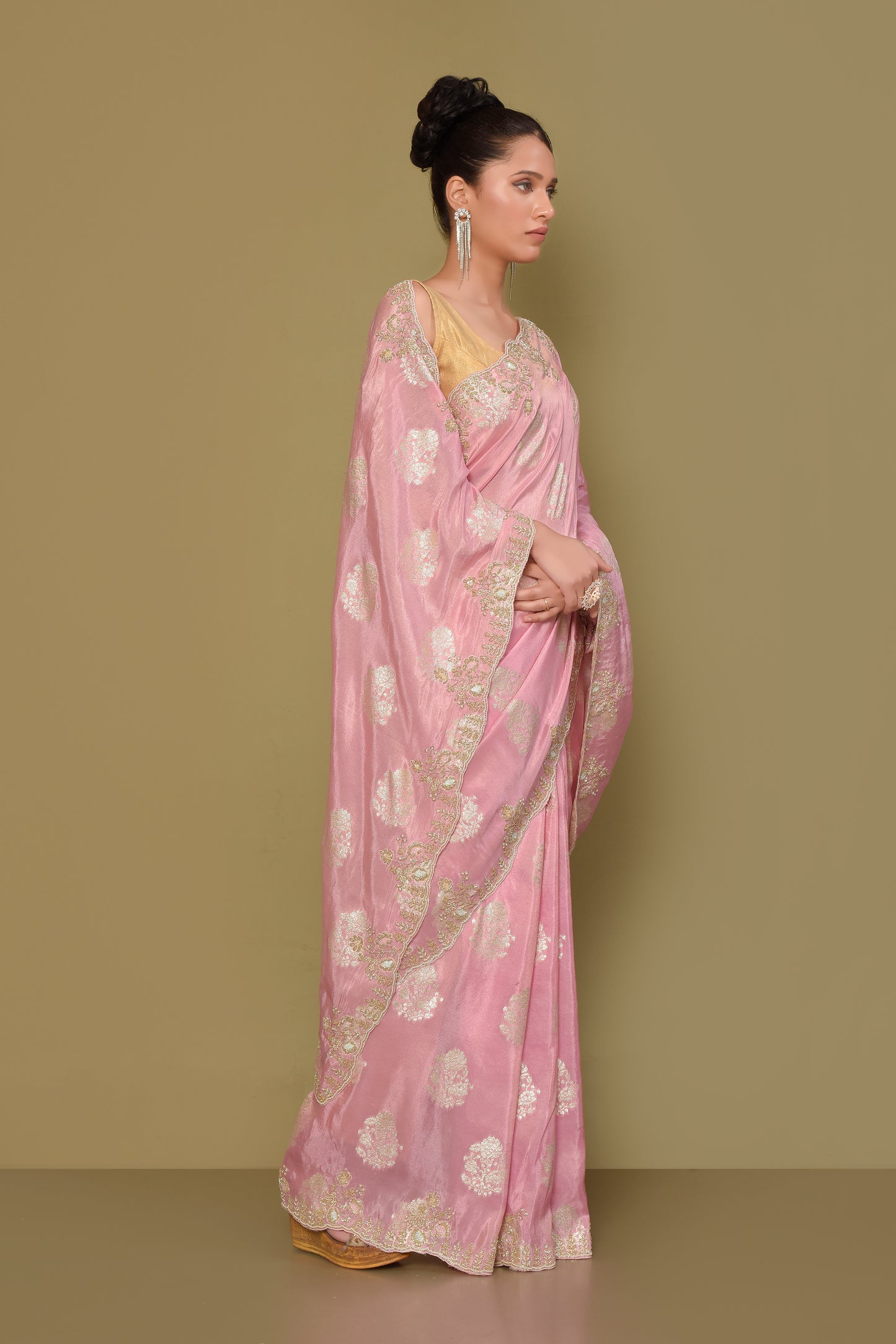 Designer Pink Tissue Saree