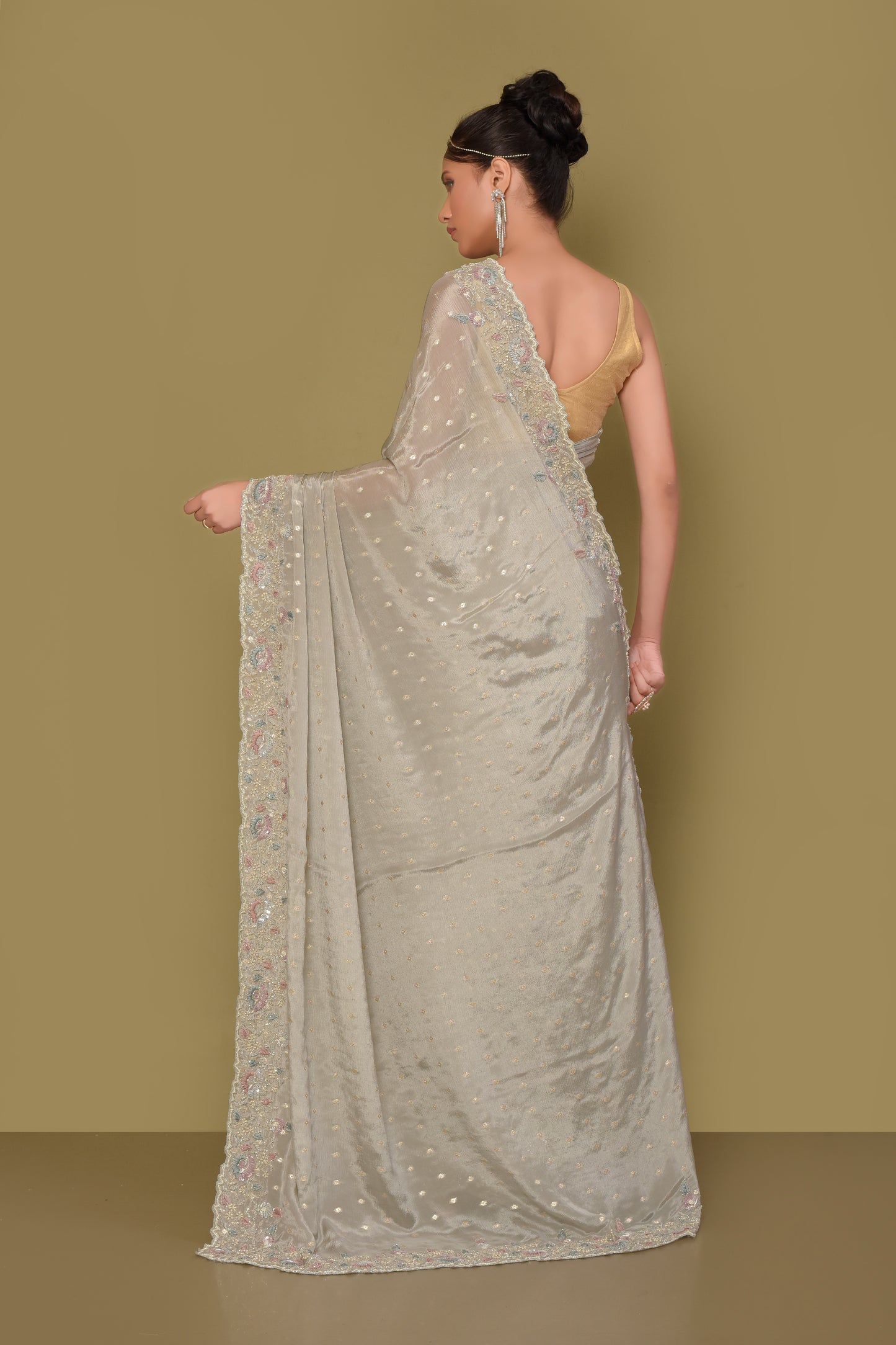 Designer Grey Tissue Saree