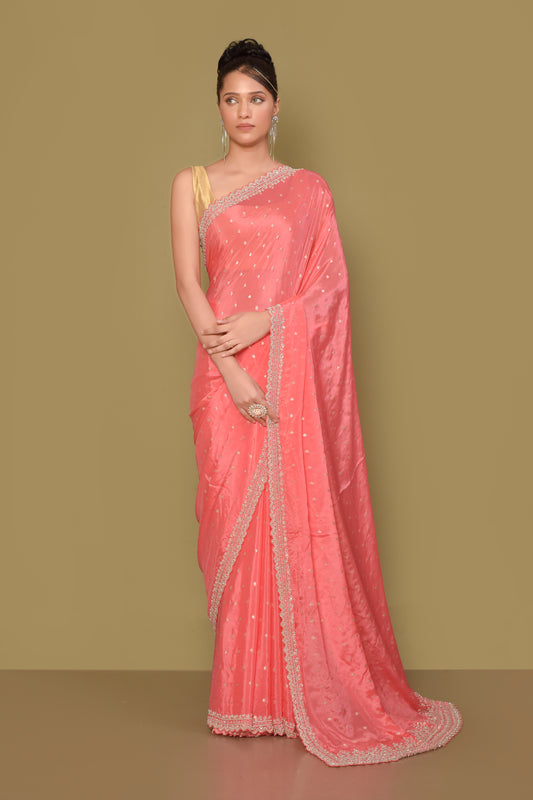 Designer Pink Tissue Saree