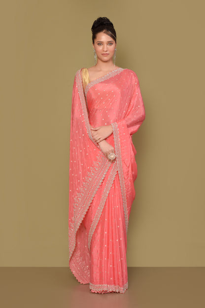 Designer Pink Tissue Saree