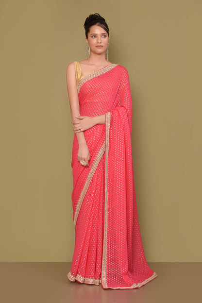 Designer Pink Georgette Saree