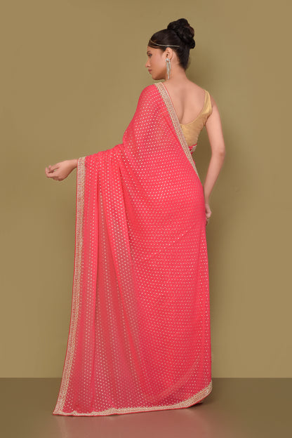 Designer Pink Georgette Saree