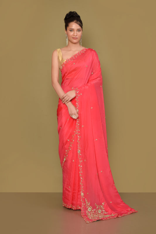 Designer Pink Georgette Saree