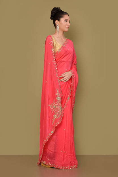 Designer Pink Georgette Saree