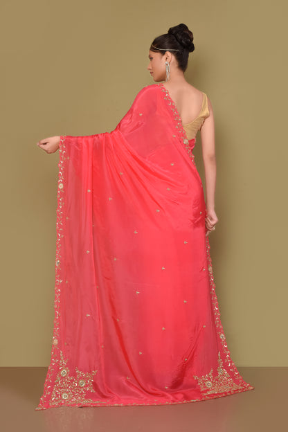 Designer Pink Georgette Saree