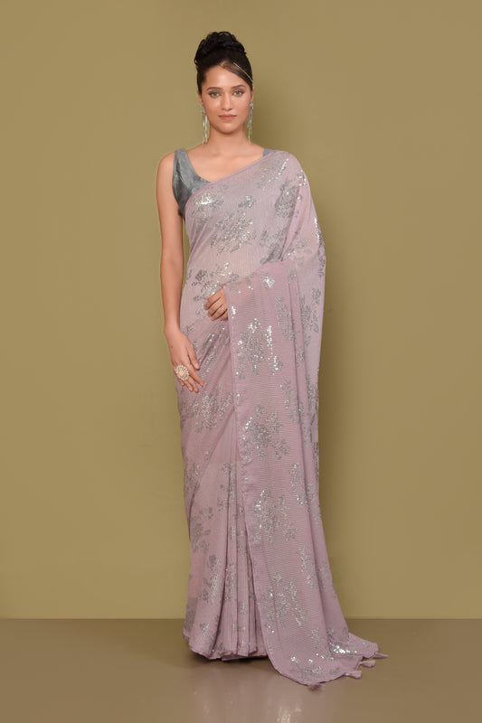 Designer Lavender Georgette Saree