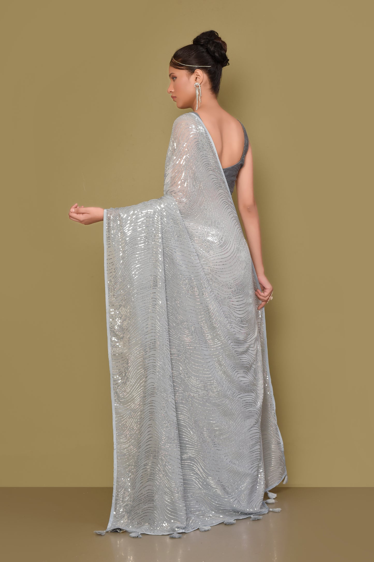 Designer Grey Georgette Saree