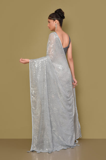 Designer Grey Georgette Saree