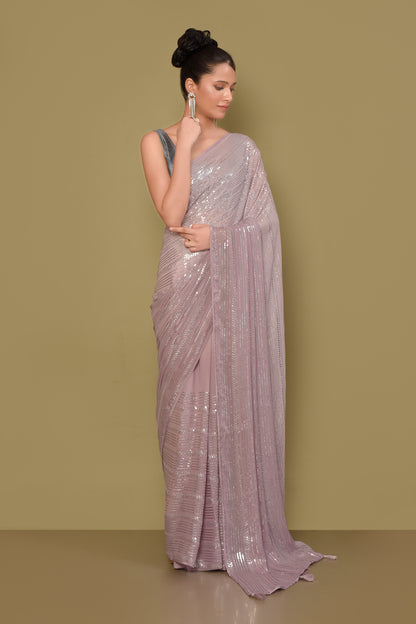 Designer Lavender Georgette Saree