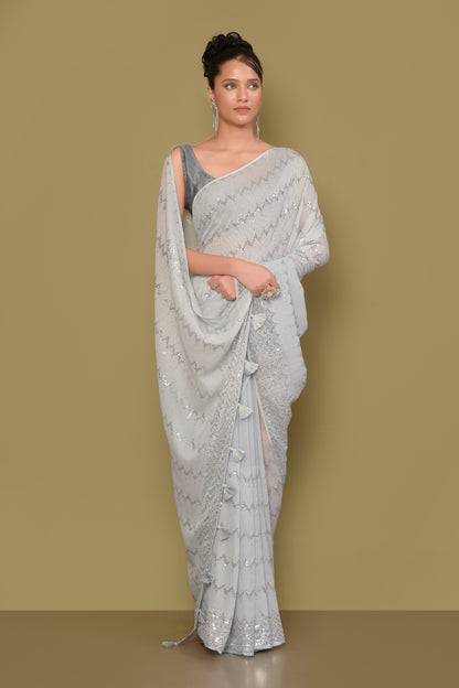 Designer Off- White Georgette Saree