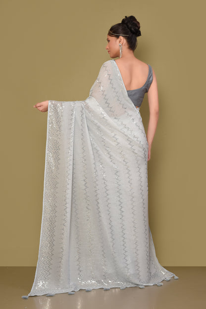 Designer Off- White Georgette Saree