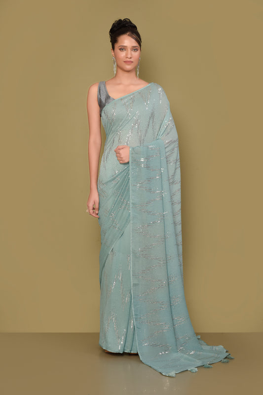 Designer Blue Georgette Saree