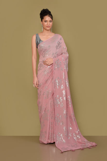 Designer Pink Georgette Saree