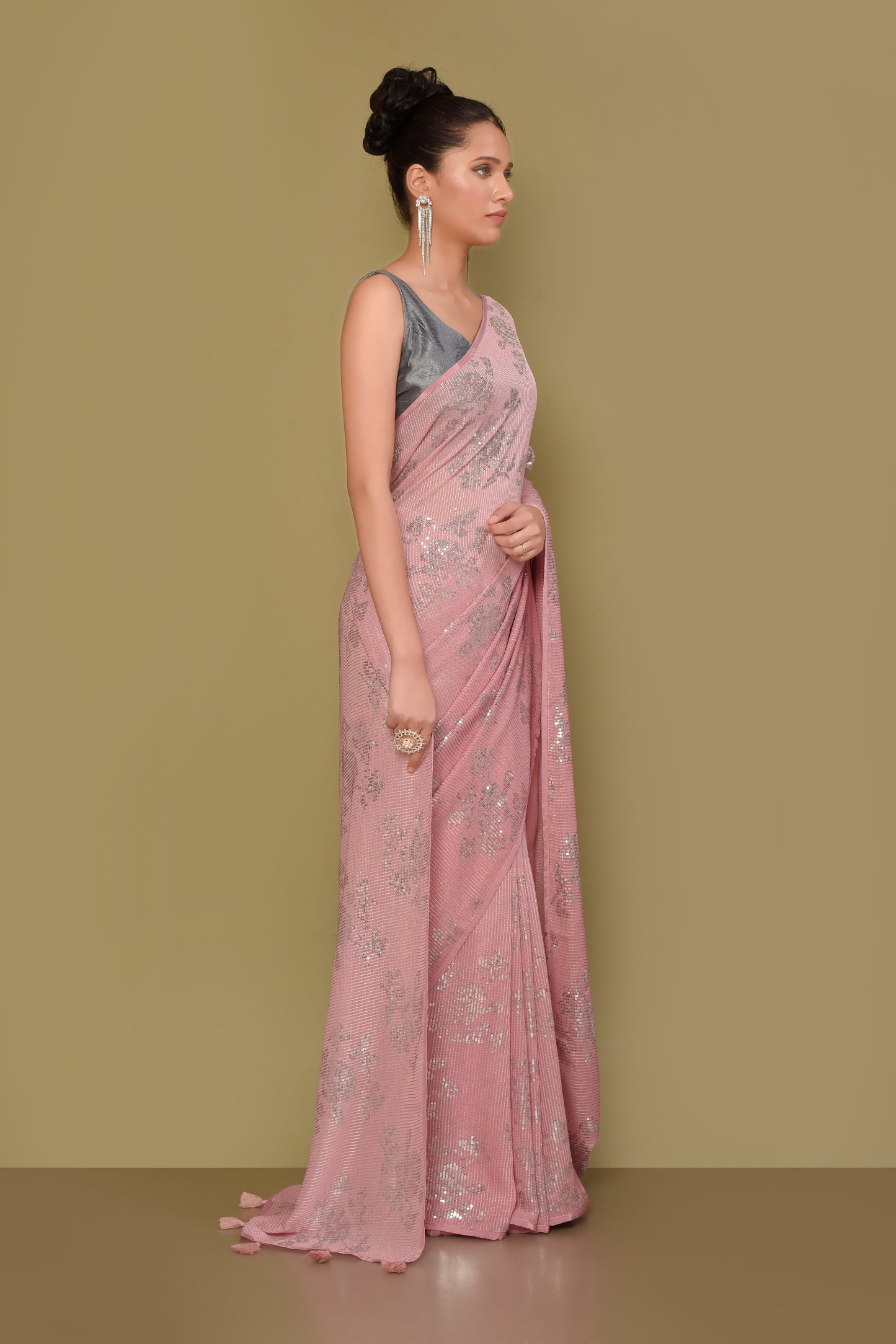 Designer Pink Georgette Saree