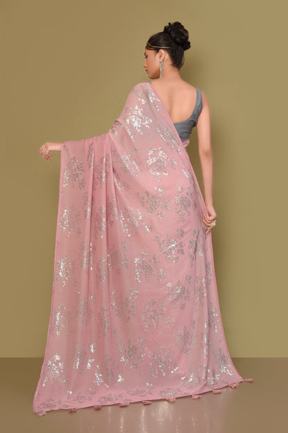 Designer Pink Georgette Saree